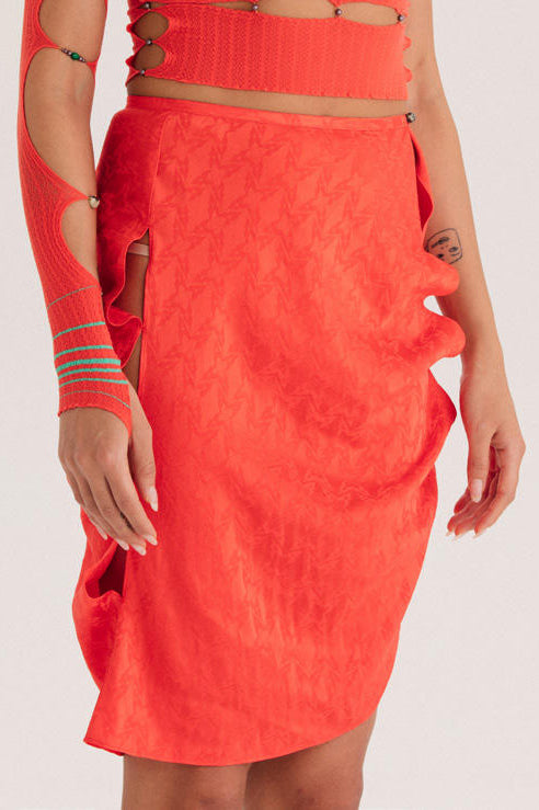 RUI Silk Jacquard Skirt RSS22WV09 Blaze Orange